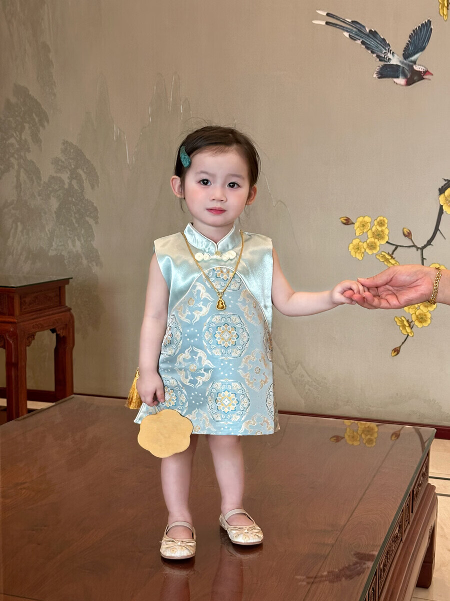 FADOBABY Children's Summer Qipao Dress Girls' Modified Chinese Style Fashion Dress Baby First Birthday Dress Summer Wear 6